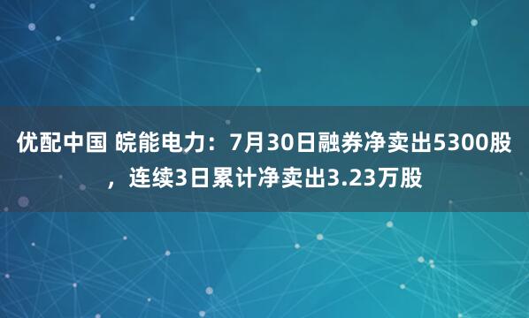 优配中国 皖能电力：7月30日融券净卖出5300股，连续3日累计净卖出3.23万股